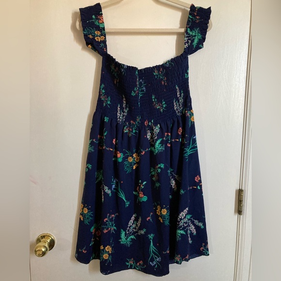 🌞I ❤️ Joah Navy Blue w/ Yellow/Pink Floral Design & Off Shoulder Cap Sleeves - Picture 5 of 5